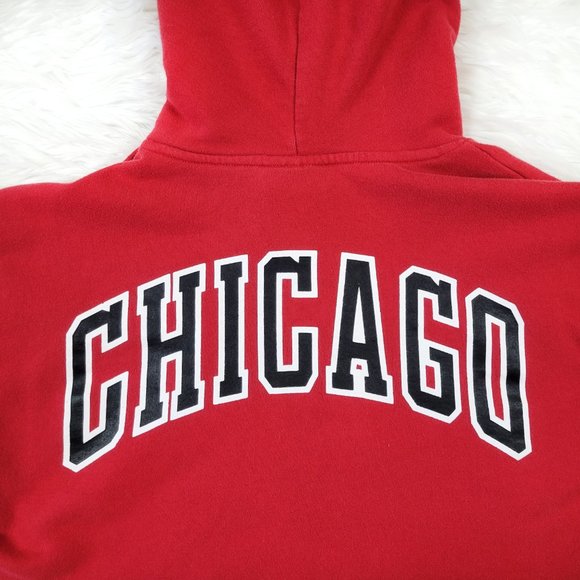 Vintage Chicago Bulls Cropped Hoodie S Small Red NBA Basketball Jordan Pippen - Picture 10 of 12